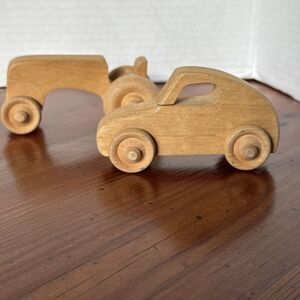 2 Wooden Vehicles 1 Wooden Tractor And 1 Car Wood Toy Collectible